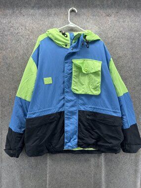 Nike Jacket Mens 2XL Blue Green Black Hooded Full Zip Fleece Lined Basketball